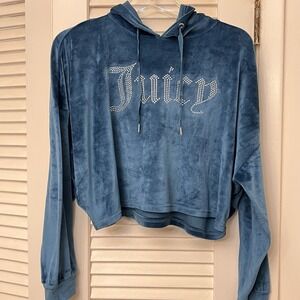Juicy Couture Velour Blue Hoodie Loungewear Y2K‎ Pullover Casual Size Large